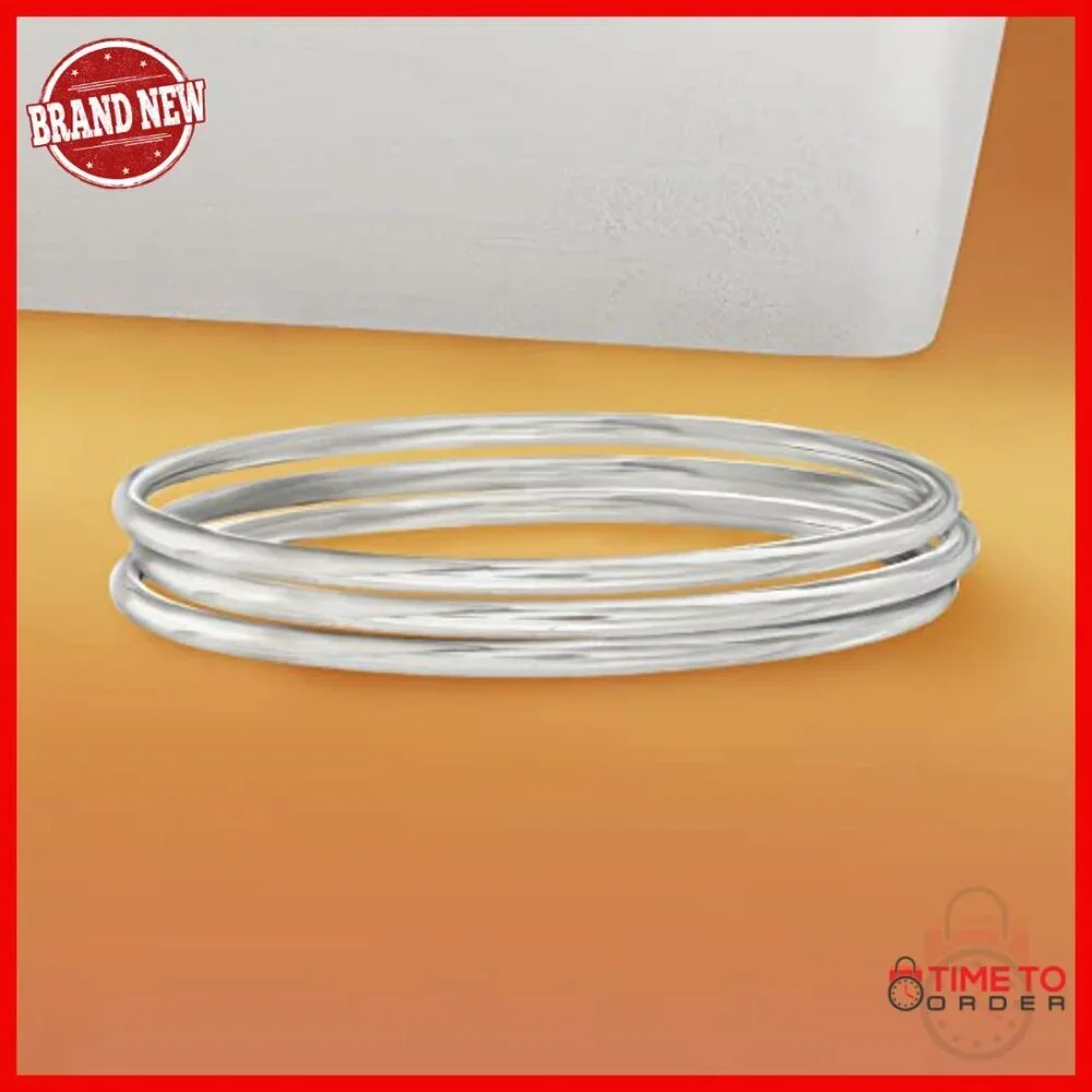Sterling Silver Bangle Bracelet Set, Polished Finish, Slip-On Design